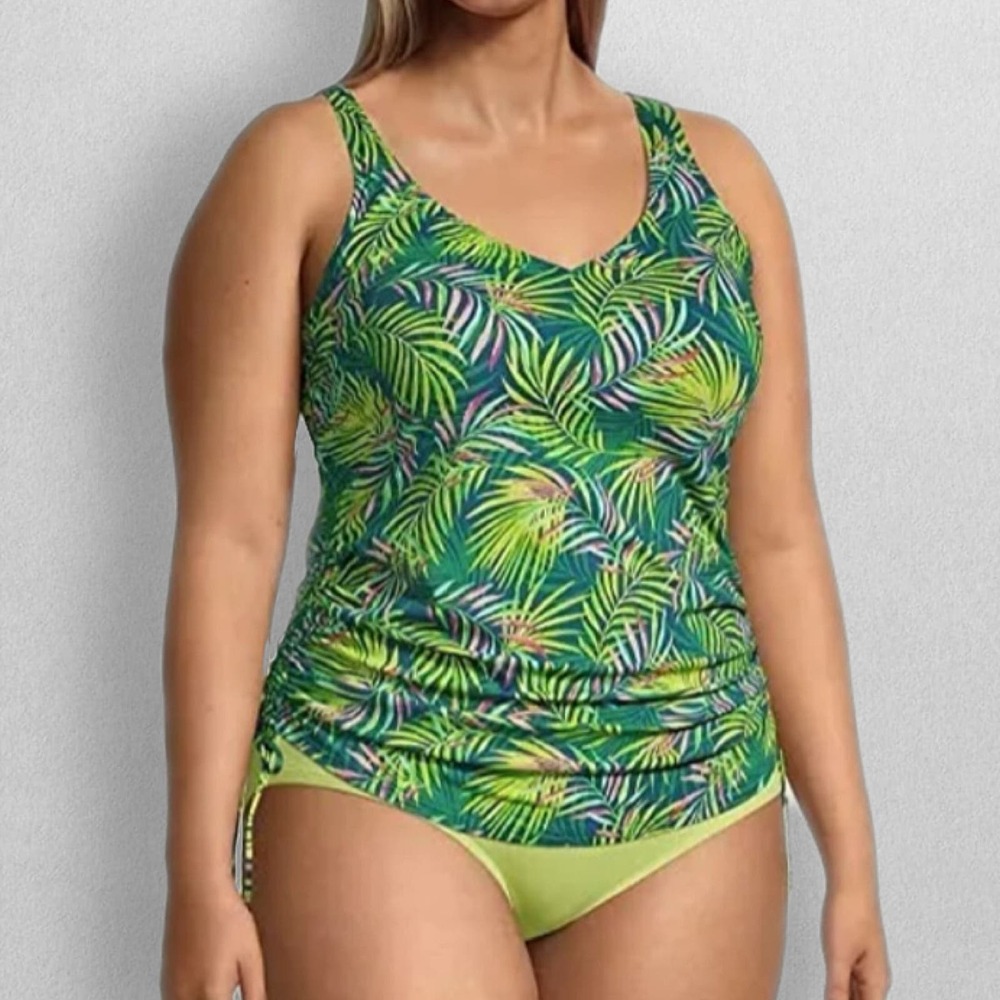 Lands' End V Neck Side Tie Underwire Tankini Swim Top Women's Plus Size 18 NEW